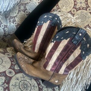 Laredo Patriotic Heeled Boots - Red, White, Blue, and Brown